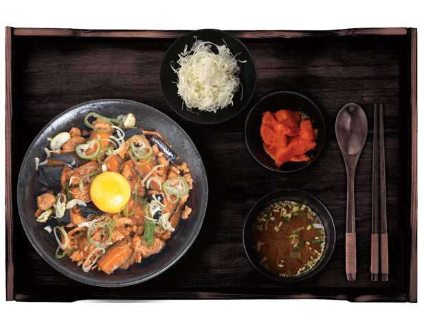 japanese spicy eggplant rice bowl